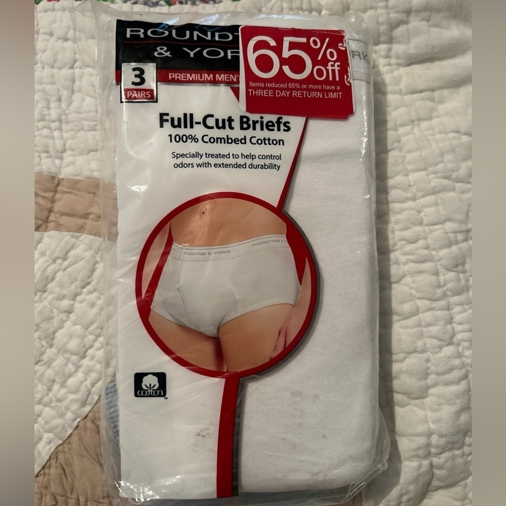 Roundtree & Yorke Big Man 3-Pairs White Full Cut Briefs Underwear Size 54 New
